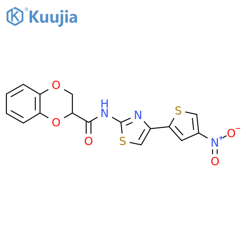 N-[4-(4-nitrothiophen-2-yl)-1,3-thiazol-2-yl]-2,3-dihydro-1,4-benzodioxine-2-carboxamide structure