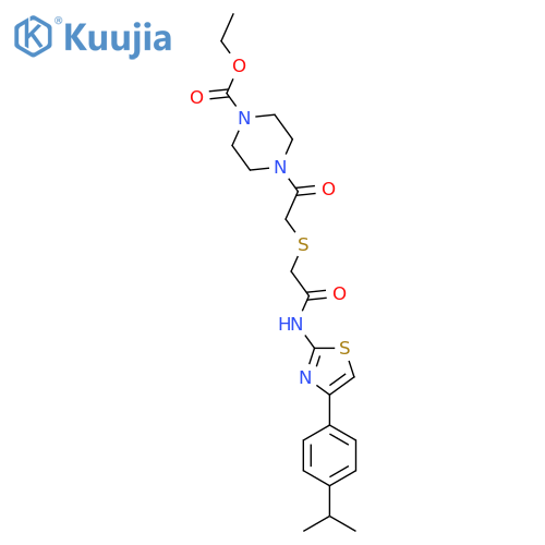 ethyl 4-(2-{({4-4-(propan-2-yl)phenyl-1,3-thiazol-2-yl}carbamoyl)methylsulfanyl}acetyl)piperazine-1-carboxylate structure