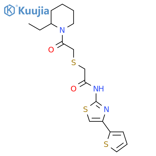 2-{2-(2-ethylpiperidin-1-yl)-2-oxoethylsulfanyl}-N-4-(thiophen-2-yl)-1,3-thiazol-2-ylacetamide structure