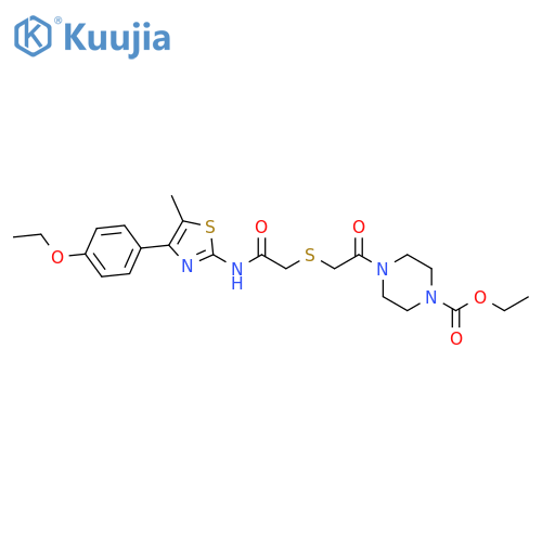 ethyl 4-{2-({4-(4-ethoxyphenyl)-5-methyl-1,3-thiazol-2-ylcarbamoyl}methyl)sulfanylacetyl}piperazine-1-carboxylate structure
