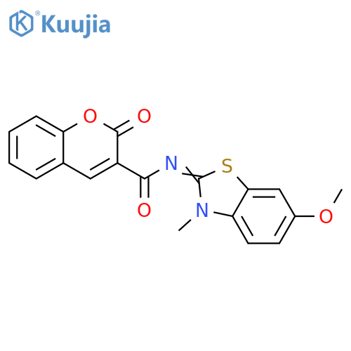 N-(2E)-6-methoxy-3-methyl-2,3-dihydro-1,3-benzothiazol-2-ylidene-2-oxo-2H-chromene-3-carboxamide structure