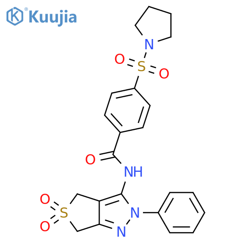 N-{5,5-dioxo-2-phenyl-2H,4H,6H-5lambda6-thieno3,4-cpyrazol-3-yl}-4-(pyrrolidine-1-sulfonyl)benzamide structure