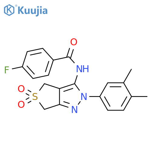 N-[2-(3,4-dimethylphenyl)-5,5-dioxo-2H,4H,6H-5lambda6-thieno[3,4-c]pyrazol-3-yl]-4-fluorobenzamide structure