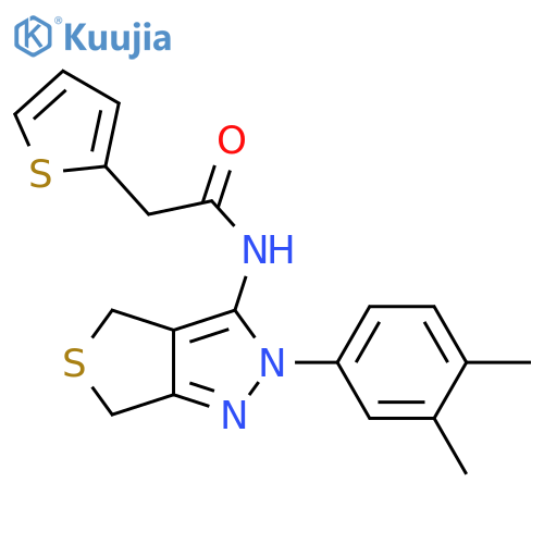 N-2-(3,4-dimethylphenyl)-2H,4H,6H-thieno3,4-cpyrazol-3-yl-2-(thiophen-2-yl)acetamide structure