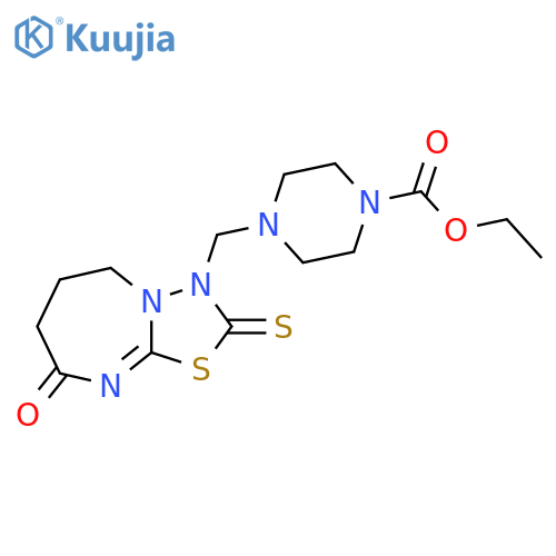 ethyl 4-({8-oxo-2-sulfanylidene-2H,3H,5H,6H,7H,8H-1,3,4thiadiazolo3,2-a1,3diazepin-3-yl}methyl)piperazine-1-carboxylate structure