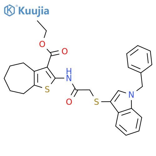 ethyl 2-{2-[(1-benzyl-1H-indol-3-yl)sulfanyl]acetamido}-4H,5H,6H,7H,8H-cyclohepta[b]thiophene-3-carboxylate structure