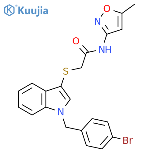 2-({1-(4-bromophenyl)methyl-1H-indol-3-yl}sulfanyl)-N-(5-methyl-1,2-oxazol-3-yl)acetamide structure