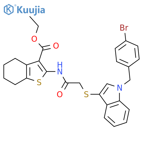 ethyl 2-[2-({1-[(4-bromophenyl)methyl]-1H-indol-3-yl}sulfanyl)acetamido]-4,5,6,7-tetrahydro-1-benzothiophene-3-carboxylate structure