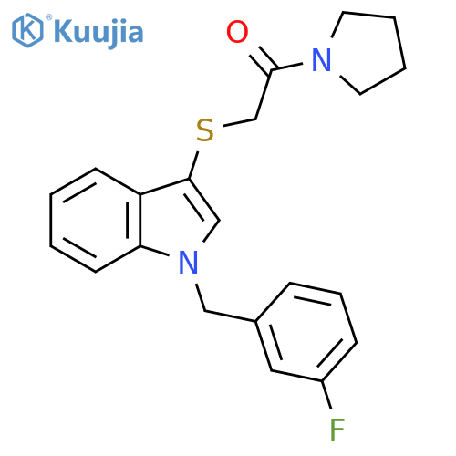2-({1-(3-fluorophenyl)methyl-1H-indol-3-yl}sulfanyl)-1-(pyrrolidin-1-yl)ethan-1-one structure
