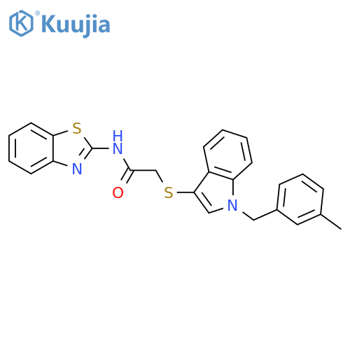 N-(1,3-benzothiazol-2-yl)-2-({1-(3-methylphenyl)methyl-1H-indol-3-yl}sulfanyl)acetamide structure