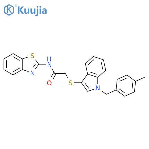 N-(1,3-benzothiazol-2-yl)-2-({1-[(4-methylphenyl)methyl]-1H-indol-3-yl}sulfanyl)acetamide structure