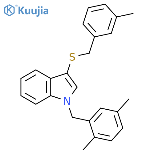 1-(2,5-dimethylphenyl)methyl-3-{(3-methylphenyl)methylsulfanyl}-1H-indole structure