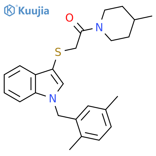 2-({1-(2,5-dimethylphenyl)methyl-1H-indol-3-yl}sulfanyl)-1-(4-methylpiperidin-1-yl)ethan-1-one structure