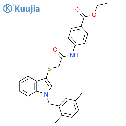 ethyl 4-2-({1-(2,5-dimethylphenyl)methyl-1H-indol-3-yl}sulfanyl)acetamidobenzoate structure