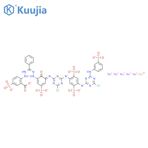 Cuprate(6-), [2-[[[[3-[[4-chloro-6-[[4-[[4-chloro-6-[(3-sulfophenyl)amino]-1,3,5-triazin-2-yl]amino]-2,5-disulfophenyl]amino]-1,3,5-triazin-2-yl]amino]-2-hydroxy-5-sulfophenyl]azo]phenylmethyl]azo]-5-sulfobenzoato(8-)]-, pentasodium hydrogen, (SP-4-3)- structure