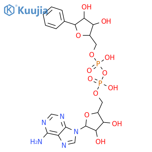 [(2R,3S,4R,5R)-5-(6-amino-9H-purin-9-yl)-3,4-dihydroxytetrahydrofuran-2-yl]methyl (3,4-dihydroxy-5-phenyltetrahydrofuran-2-yl)methyl dihydrogen diphosphate (non-preferred name) structure