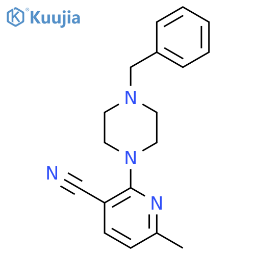 3-PYRIDINECARBONITRILE, 6-METHYL-2-[4-(PHENYLMETHYL)-1-PIPERAZINYL]- structure