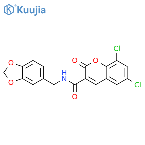 N-(2H-1,3-benzodioxol-5-yl)methyl-6,8-dichloro-2-oxo-2H-chromene-3-carboxamide structure