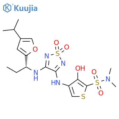 2-Thiophenesulfonamide,3-hydroxy-N,N-dimethyl-4-[[4-[[(1R)-1-[4-(1-methylethyl)-2-furanyl]propyl]amino]-1,1-dioxido-1,2,5-thiadiazol-3-yl]amino]- structure
