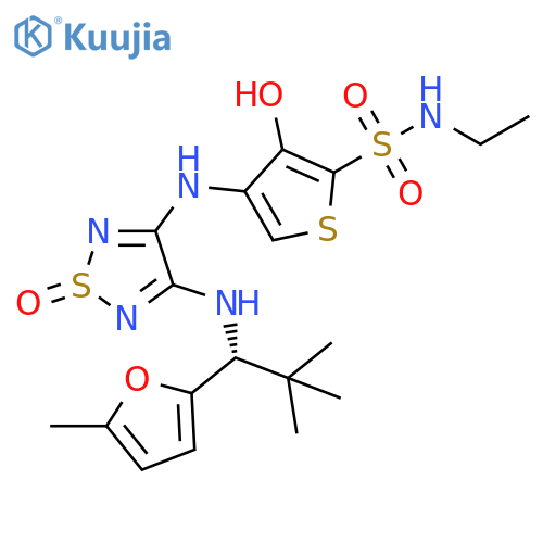 2-Thiophenesulfonamide,4-[[4-[[(1R)-2,2-dimethyl-1-(5-methyl-2-furanyl)propyl]amino]-1-oxido-1,2,5-thiadiazol-3-yl]amino]-N-ethyl-3-hydroxy- structure