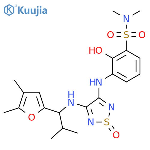Benzenesulfonamide,3-[[4-[[(1R)-1-(4,5-dimethyl-2-furanyl)-2-methylpropyl]amino]-1-oxido-1,2,5-thiadiazol-3-yl]amino]-2-hydroxy-N,N-dimethyl- structure