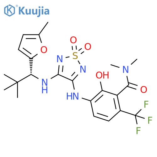 Benzamide,3-[[4-[[(1R)-2,2-dimethyl-1-(5-methyl-2-furanyl)propyl]amino]-1,1-dioxido-1,2,5-thiadiazol-3-yl]amino]-2-hydroxy-N,N-dimethyl-6-(trifluoromethyl)- structure