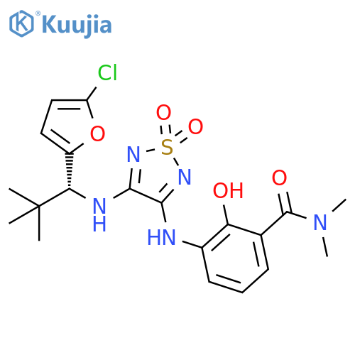 Benzamide,3-[[4-[[(1R)-1-(5-chloro-2-furanyl)-2,2-dimethylpropyl]amino]-1,1-dioxido-1,2,5-thiadiazol-3-yl]amino]-2-hydroxy-N,N-dimethyl- structure