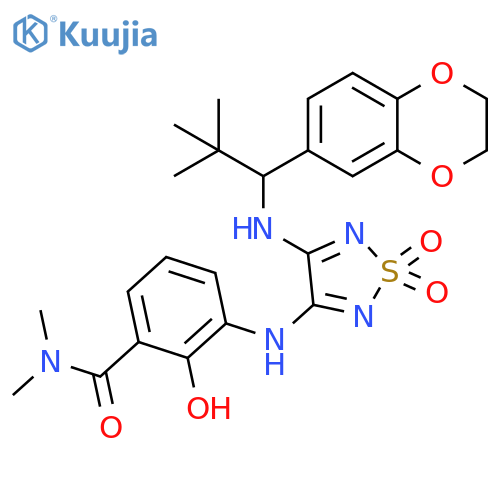 Benzamide,3-[[4-[[1-(2,3-dihydro-1,4-benzodioxin-6-yl)-2,2-dimethylpropyl]amino]-1,1-dioxido-1,2,5-thiadiazol-3-yl]amino]-2-hydroxy-N,N-dimethyl- structure