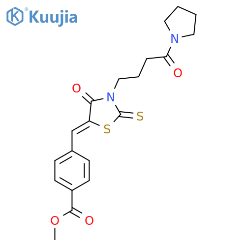 methyl 4-{(5Z)-4-oxo-3-4-oxo-4-(pyrrolidin-1-yl)butyl-2-sulfanylidene-1,3-thiazolidin-5-ylidenemethyl}benzoate structure