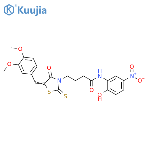 4-(5Z)-5-(3,4-dimethoxyphenyl)methylidene-4-oxo-2-sulfanylidene-1,3-thiazolidin-3-yl-N-(2-hydroxy-5-nitrophenyl)butanamide structure