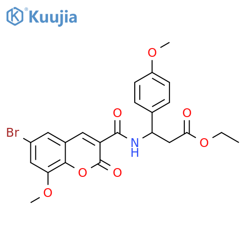 ethyl 3-(6-bromo-8-methoxy-2-oxo-2H-chromen-3-yl)formamido-3-(4-methoxyphenyl)propanoate structure