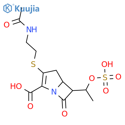 3-(2-acetylamino-ethylsulfanyl)-7-oxo-6-(1-sulfooxy-ethyl)-1-aza-bicyclo[3.2.0]hept-2-ene-2-carboxylic acid structure