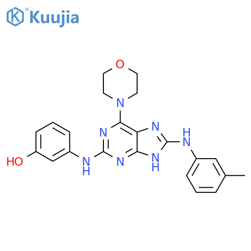 Phenol,3-[[8-[(3-methylphenyl)amino]-6-(4-morpholinyl)-1H-purin-2-yl]amino]- structure