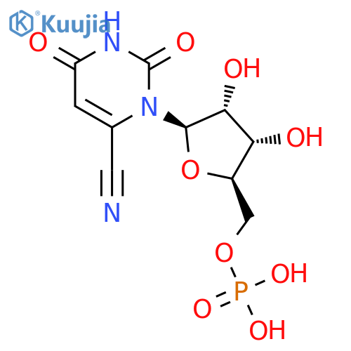 6-Cyano-1-((2R,3R,4S,5R)-3,4-dihydroxy-5-((phosphonooxy)methyl)tetrahydrofuran-2-yl)-2,4-dioxo-1,2,3,4-tetrahydropyrimidine-5-carboxylic acid structure