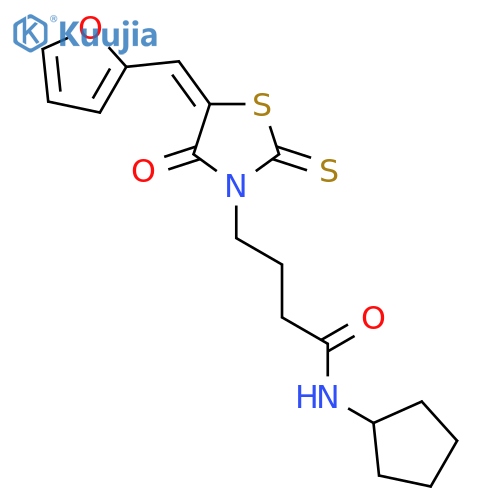 N-cyclopentyl-4-(5E)-5-(furan-2-yl)methylidene-4-oxo-2-sulfanylidene-1,3-thiazolidin-3-ylbutanamide structure
