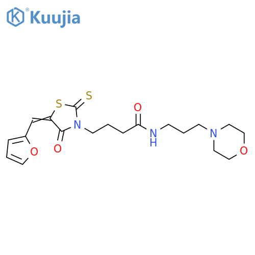 4-(5E)-5-(furan-2-yl)methylidene-4-oxo-2-sulfanylidene-1,3-thiazolidin-3-yl-N-3-(morpholin-4-yl)propylbutanamide structure