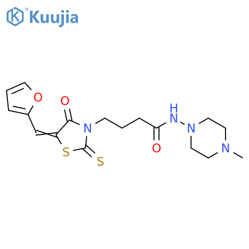 4-(5E)-5-(furan-2-yl)methylidene-4-oxo-2-sulfanylidene-1,3-thiazolidin-3-yl-N-(4-methylpiperazin-1-yl)butanamide structure