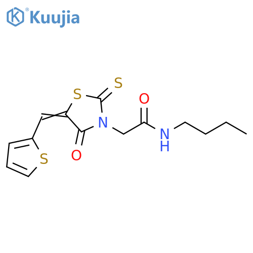 N-butyl-2-(5E)-4-oxo-2-sulfanylidene-5-(thiophen-2-yl)methylidene-1,3-thiazolidin-3-ylacetamide structure