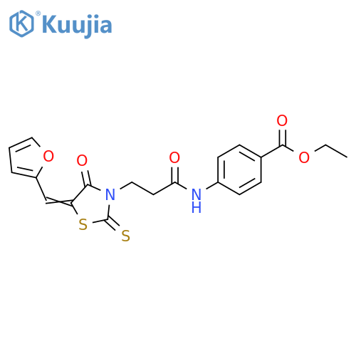 ethyl 4-{3-(5E)-5-(furan-2-yl)methylidene-4-oxo-2-sulfanylidene-1,3-thiazolidin-3-ylpropanamido}benzoate structure