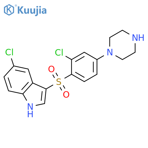 1H-Indole, 5-chloro-3-[[2-chloro-4-(1-piperazinyl)phenyl]sulfonyl]- structure