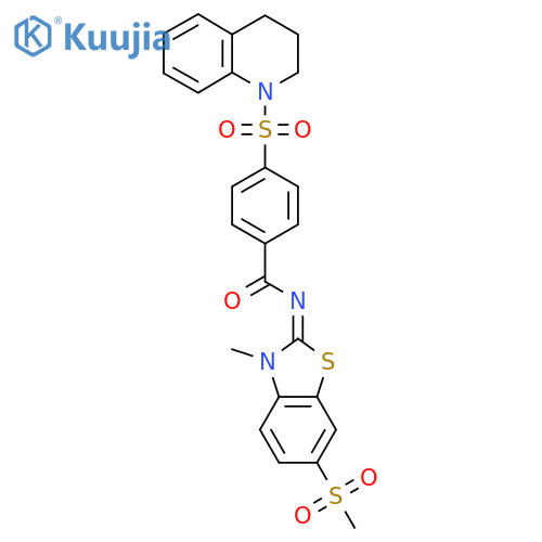 N-(2Z)-6-methanesulfonyl-3-methyl-2,3-dihydro-1,3-benzothiazol-2-ylidene-4-(1,2,3,4-tetrahydroquinoline-1-sulfonyl)benzamide structure