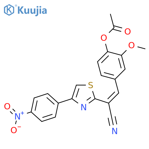 4-(1E)-2-cyano-2-4-(4-nitrophenyl)-1,3-thiazol-2-yleth-1-en-1-yl-2-methoxyphenyl acetate structure