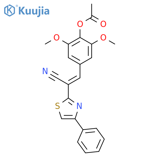 4-(1E)-2-cyano-2-(4-phenyl-1,3-thiazol-2-yl)eth-1-en-1-yl-2,6-dimethoxyphenyl acetate structure