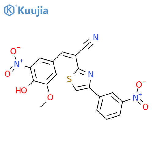 (2Z)-3-(4-hydroxy-3-methoxy-5-nitrophenyl)-2-4-(3-nitrophenyl)-1,3-thiazol-2-ylprop-2-enenitrile structure