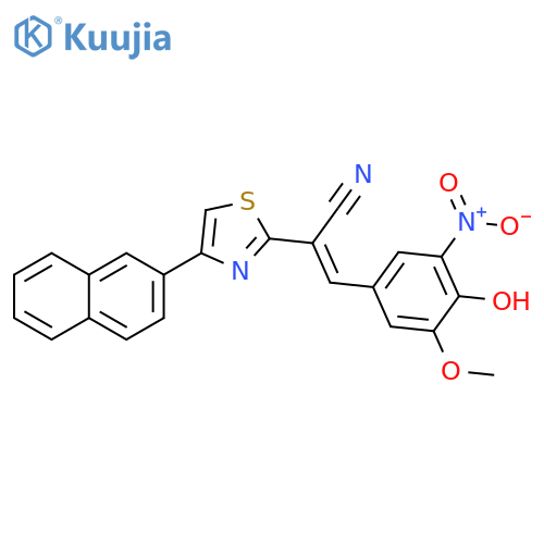 (2E)-3-(4-hydroxy-3-methoxy-5-nitrophenyl)-2-4-(naphthalen-2-yl)-1,3-thiazol-2-ylprop-2-enenitrile structure