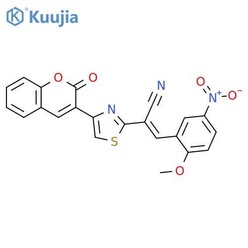(2E)-3-(2-methoxy-5-nitrophenyl)-2-4-(2-oxo-2H-chromen-3-yl)-1,3-thiazol-2-ylprop-2-enenitrile structure