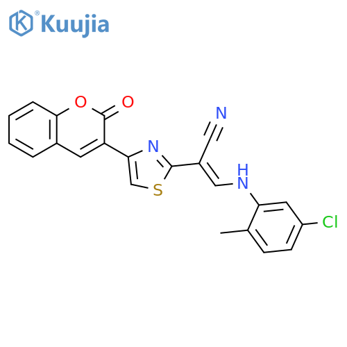 (2E)-3-(5-chloro-2-methylphenyl)amino-2-4-(2-oxo-2H-chromen-3-yl)-1,3-thiazol-2-ylprop-2-enenitrile structure
