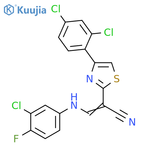 (2E)-3-(3-chloro-4-fluorophenyl)amino-2-4-(2,4-dichlorophenyl)-1,3-thiazol-2-ylprop-2-enenitrile structure
