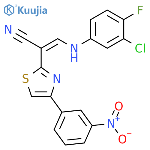 (2E)-3-(3-chloro-4-fluorophenyl)amino-2-4-(3-nitrophenyl)-1,3-thiazol-2-ylprop-2-enenitrile structure