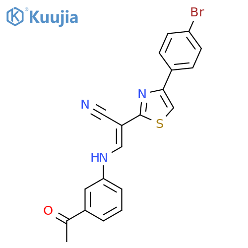 (2E)-3-(3-acetylphenyl)amino-2-4-(4-bromophenyl)-1,3-thiazol-2-ylprop-2-enenitrile structure